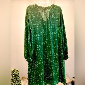 Green and white polka dot dress